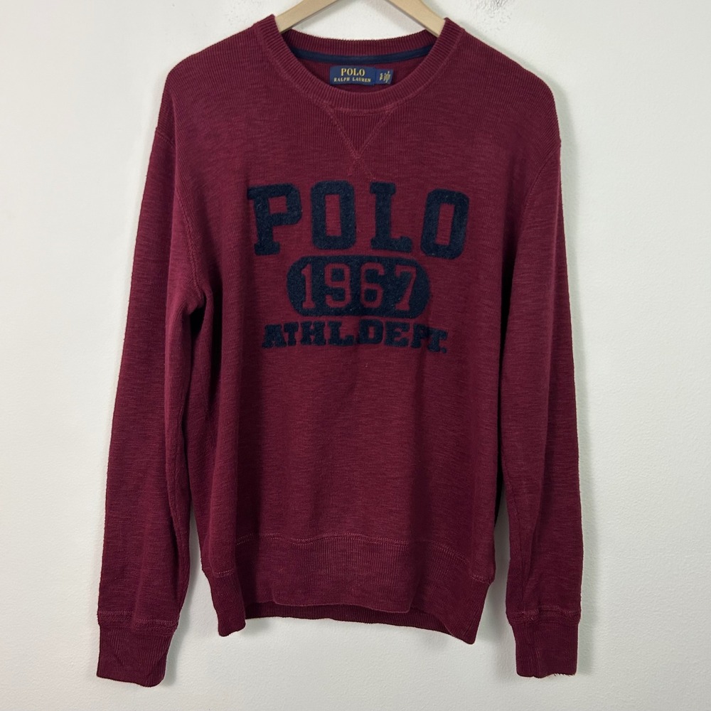 Polo Ralph Lauren Mens Burgundy 1967 Athl Dept Graphic Cotton Crew Sweater Small